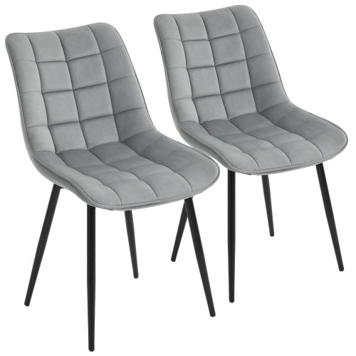 Homcom set 2 scaune moderne captusite pentru sufragerie stil nordic catifea gri