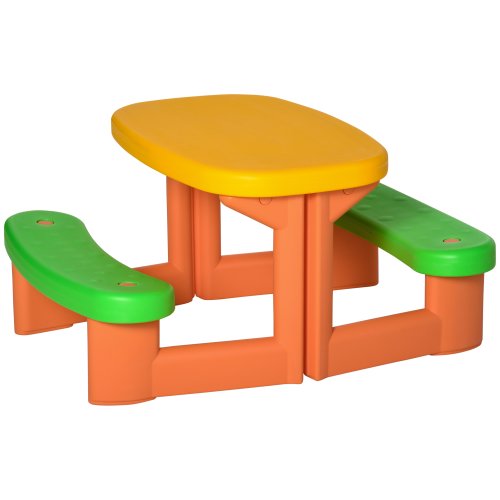 Homcom - Masa de picnic outsunny pentru 2 copii 3-6 ani, set cu masuta si 2 banci, set masa de joaca pentru gradina si interior
