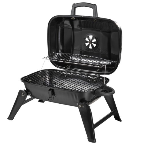 Outsunny Barbecue BBQ Grill de Masa cu Carbune Portabil Pliabil,Fier,Negru, 59x43x36cm 