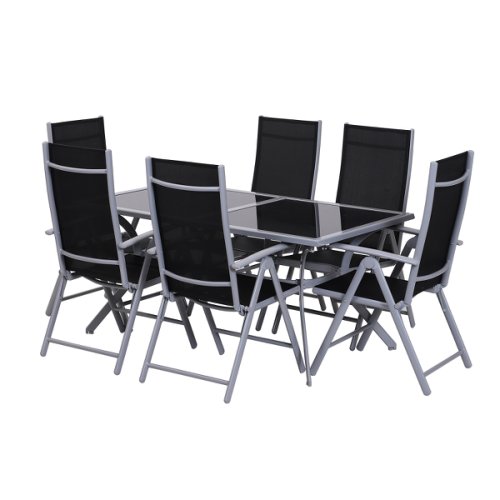 Outsunny masă pentru extern cu 6 scaune pliabile din fier și textilenă