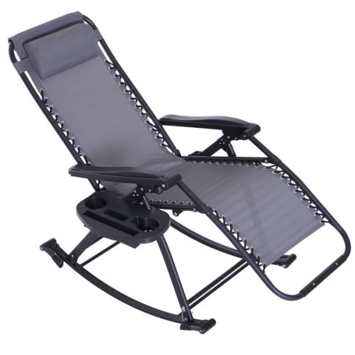 Outsunny scaun sezlong tip leagan rabatabil cu taburet si loc pentru pahar , gri, 120x67x102cm 