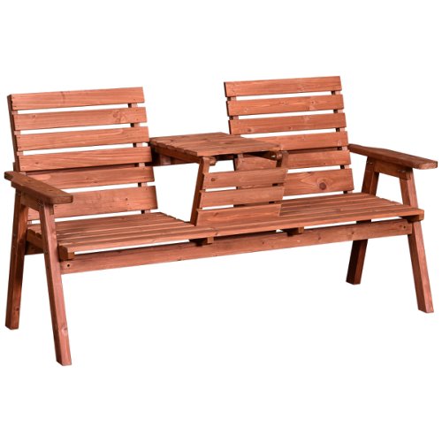Outsunny set 2 scaune de gradina cu masuta pentru cafea, in lemn 160x70x85cm