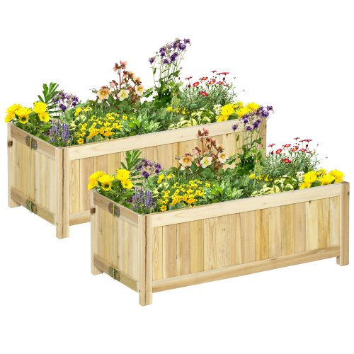 Outsunny Set de 2 ghivece pliabile din lemn pentru exterior, gradina de legume pentru balcoane | AOSOM RO