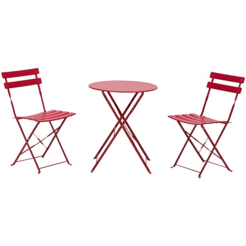 Outsunny  set de exterior masa rotunda cu 2 scaune pliabile din otel vopsit rosu