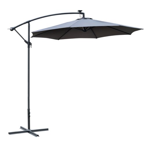 Outsunny Umbrella Neagra cu manivela si 8 benzi LED, Alimentatie energetica Solara