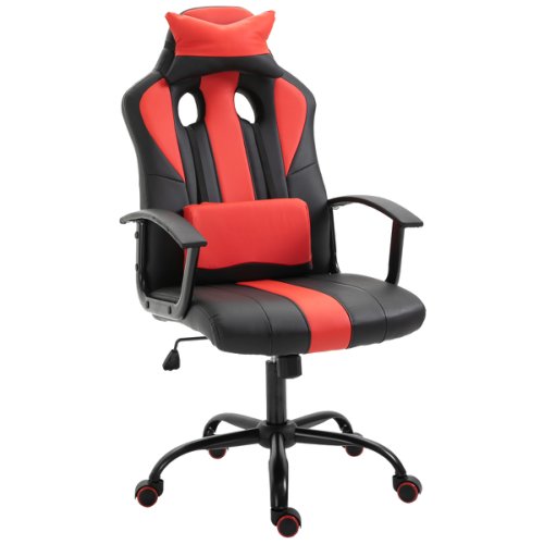 Vinsetto scaun de birou ergonomic inaltime reglabila cu perna, negru si rosu, 66x64x116-126 cm