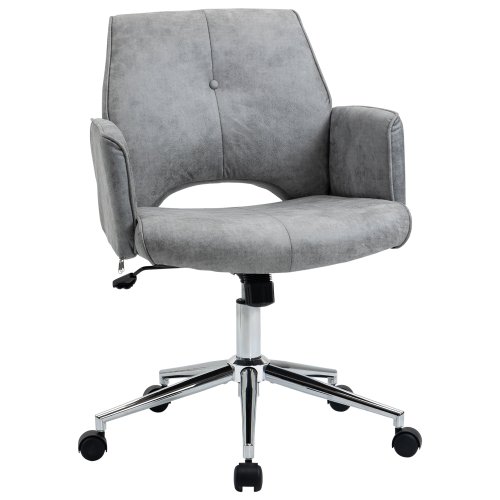 Vinsetto scaun de birou ergonomic si pivotant cu inaltimea reglabila, fotoliu tapitat din stofa catifelata gri, 63x66,5x85-95cm