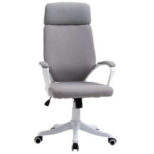 Vinsetto scaun de birou pivotant cu tetiera, fotoliu cu inaltime reglabila si functie de balansoar, 63x65x113-123cm, gri deschis