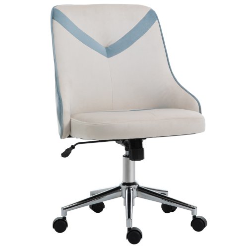Vinsetto scaun rotativ basculant pentru birou si casa efect catifelat, inaltime ajustabila si roti, albastru si bej, 57x61x 96cm