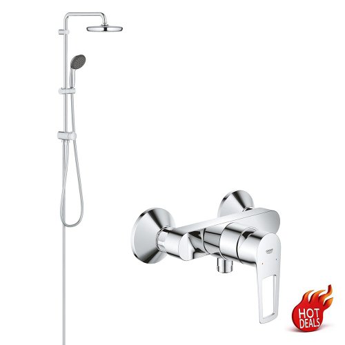 Coloana dus Grohe palarie 210 mm, crom, baterie cabina dus Grohe (26382001,23354001)