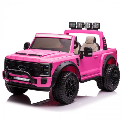 Hollicy - Masinuta electrica pentru copii ford super duty f450, 4x4, 180w putere, cu roti moi, scaun tapitat, iluminat ambiental, roz