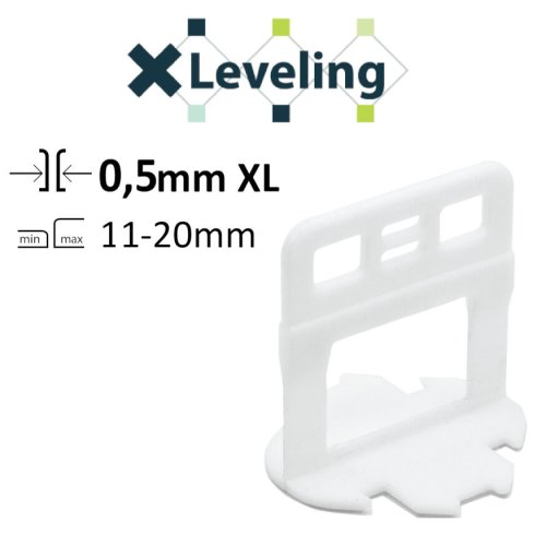 Xleveling - Distantiere xl autonivelare ( clips xl ) pt. placi groase (11- 20 mm) - rost de 0,5 mm - 100 buc - xlev-plc0.5xl100