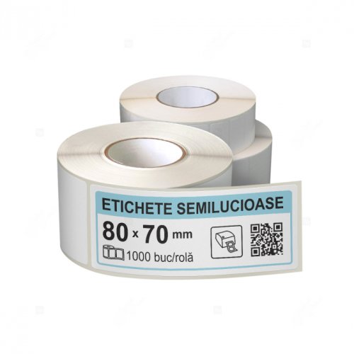 Labellife - Rola etichete autoadezive semilucioase 80x70 mm, adeziv permanent, 1000 etichete rola