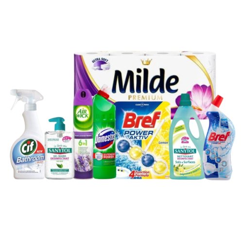 Pachet pentru baie: Sanytol dezinfectant gel, Cif spray baie Ultrafast, Domestos Dezinfectant pine fresh