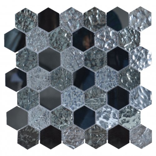 Mozaic hexagon sticla, culoare albastru lucios 30.5x30 cm, GLASS MOSAIC HEXAGON, Keramyth