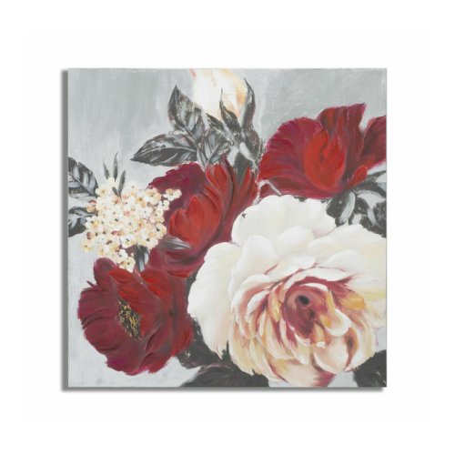 Decoratiune de perete cu flori, Roma1292, Multicolor, Lemn de pin si Canvas, 90x90x3.7 cm