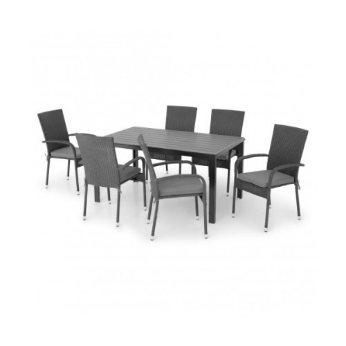 Keter - Set mobilier gradina, presley/encore, 6 scaune si masa dreptunghiulara mica, negru