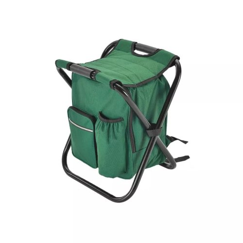 Scaun pliabil pentru camping, gradina, pescuit, Verk Group, 3 in 1, cu geanta termoizolanta, verde, 35.5x28x42 cm