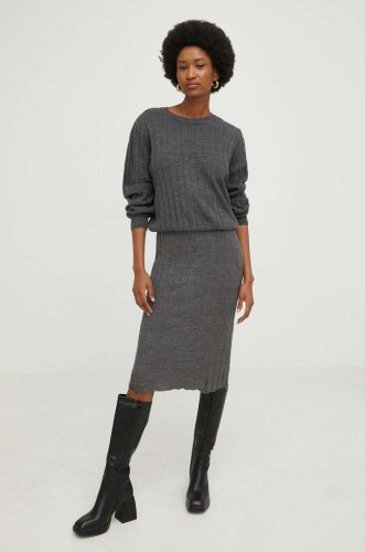 Answear Lab compleu pulover si fusta femei, culoarea gri