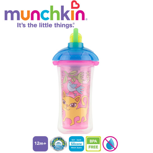 Munchkin - Cana termica cu pai flip click lock 12l+ roz