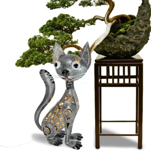 Diverse - Decoratiune metalica gradina pisica gri 45x25x15 cm