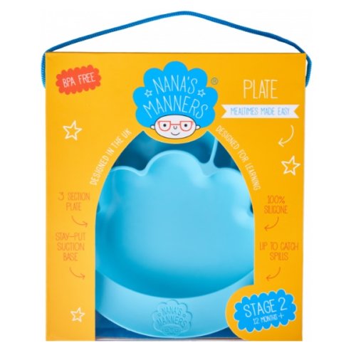 Nana's Manners - Farfurie din silicon cu ventuza pentru toddleri etapa 2 albastra