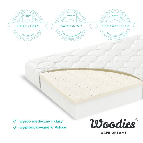 Woodies Safe Dreams - Saltea premium pentru copii cu fata dubla spuma pur si latex proprieti antifungice 160x80x11 cm