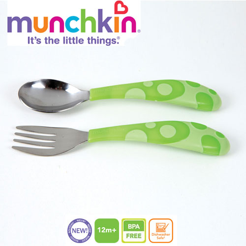 Munchkin - Set 2 tacamuri lingurita si furculita inox 12l+ verde