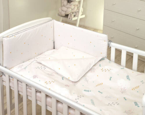 Amy - Set lenjerie din bumbac cu protectie laterala fata dubla pentru pat bebelusi 120 x 60 cm airy beige
