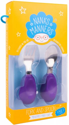 Nana's Manners - Set tacamuri pentru toddleri furculita si lingura etapa 2 mov