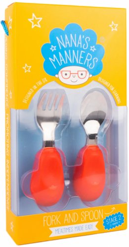 Nana's Manners - Set tacamuri pentru toddleri furculita si lingura etapa 2 portocaliu