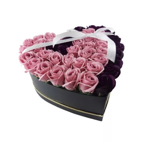 Aranjament Floral Trandafiri - Cutie Inimioara 45 Trandafiri Ceara - VLTN132
