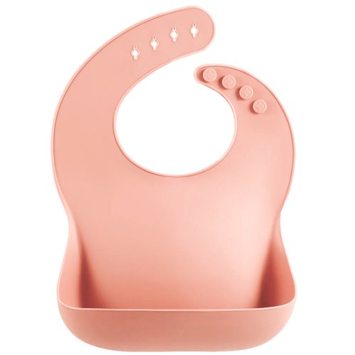 Bavetica flexibila din silicon pentru bebelusi, Quasar & Co.®, din cauciuc moale, cu buzunar colector larg, inchidere ajustabila, corai