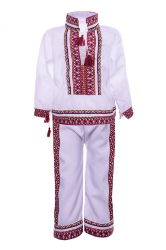Costum Popular pentru baieti 2 piese, alb 116 6 ani
