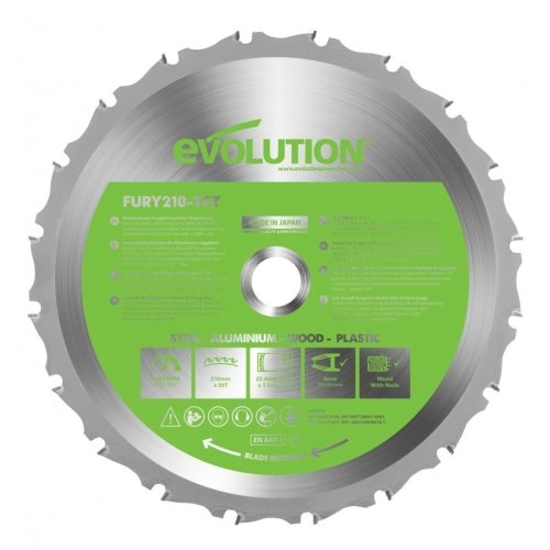 Disc pentru fierastrau circular, taiere multifunctionala Evolution EVOFURYBLADE210MULTI-9967, Ø210 x 25.4 mm, 20 dinti