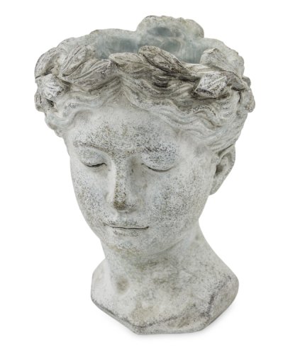 Decodepot - Ghiveci de piatra, forma cap femeie, gri, dimensiune 21x14 cm