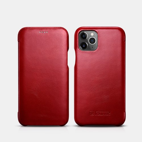 Husa din piele iCarer iPhone 11 Pro (5.8) Case Curved Edge Vintage Folio Red
