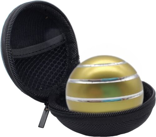 Influential Tech - Jucarie de birou giroscop premium, cinetica, spinning, antistres, anxietate, adhd, forma sferica, 54 mm, aluminiu, auriu