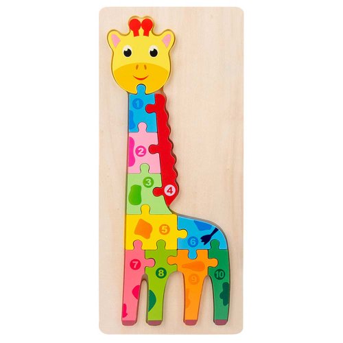 Jucarie educativa, puzzle 3D din lemn incastru, Girafa cu cifre,11 piese, WD2051-C RCO®