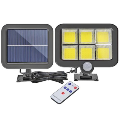 Lampa solara de perete FOXMAG24, 6 x COB LED, cu panou solar polisiciliu detasabil, senzor miscare, telecomanda, rezistenta la apa