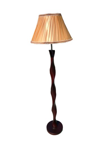 Lampadar lemn Full Electric 1*e27, 170cm inaltime, picior lemn masiv venghe, abajur textil maro, intrerupator pe fir