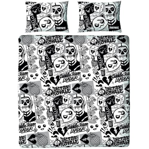 Lenjerie de pat Fortnite Fanzine, 140x200 cm, alb-negru, 2 piese