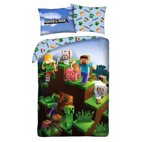 Lenjerie de pat, Minecraft Dungeons, 140x200 cm, multicolora, 2 piese