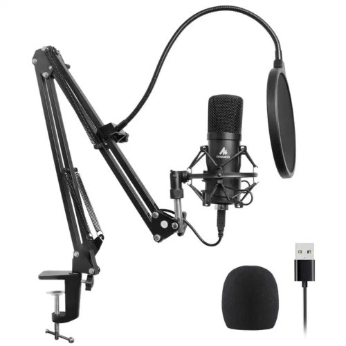 Microfon Profesional de Studio Condenser BM800 Maono AU-A04, Stand inclus pentru Inregistrare Vocala, Streaming, Gaming, Podcast, Negru