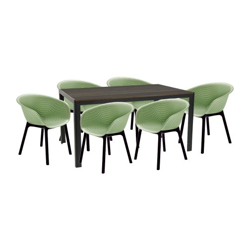RAKI MACIAH Set mobilier pentru gradina/terasa masa maro 156x76x74 cu 6 scaune HAVANA 61x64x74cm culoare verde