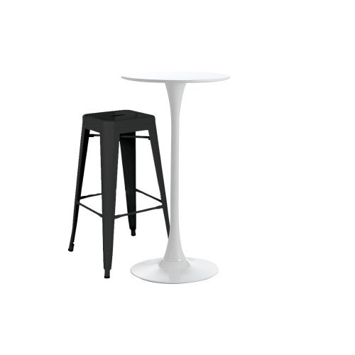 Set bar, cafenea, masa alba 60x101cm si un scaun metalic negru 43x43x76cm