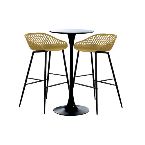 Raki - Set bar, cafenea, masa neagra 60x101cm si doua scaune toyama galben negru 48x47x95cm