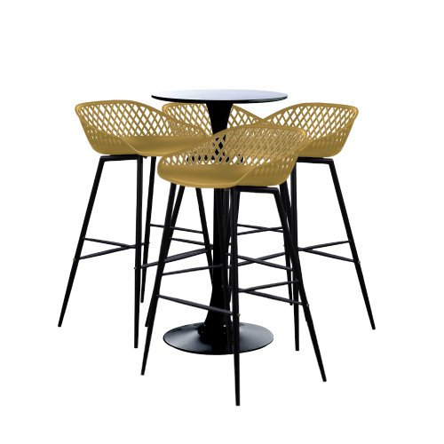 Set bar, cafenea, masa neagra 60x101cm si patru scaune Toyama galben negru 48x47x95cm