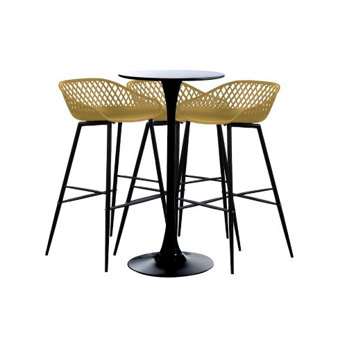 Set bar, cafenea, masa neagra 60x101cm si trei scaune Toyama galben negru 48x47x95cm
