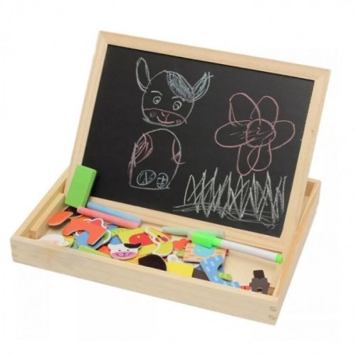Fara - Set educativ cu tabla magnetica, creta si elemente tip puzzle colorate pentru copii